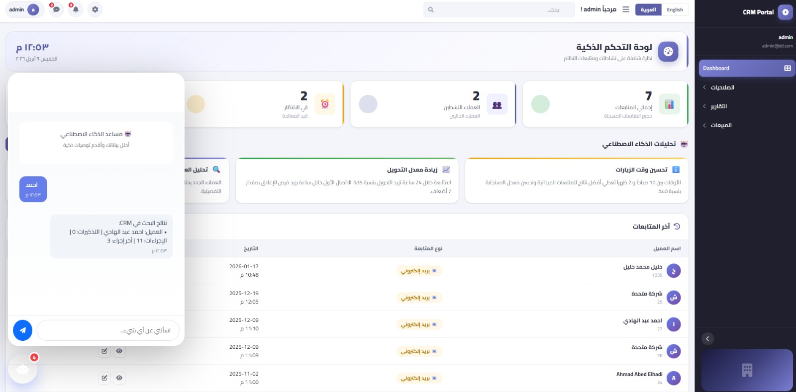 AI Analysis in CRM Screenshot